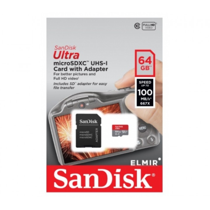 Карта памяти SanDisk microSDHC UHS-I Ultra 64Gb