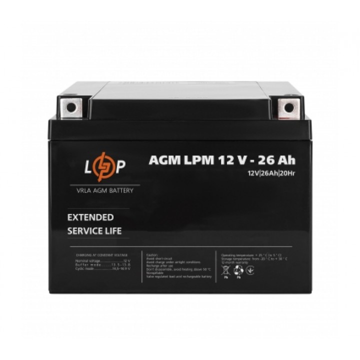 Акумулятор свинцево-кислотний LogicPower AGM LPM 12V 26 Ah