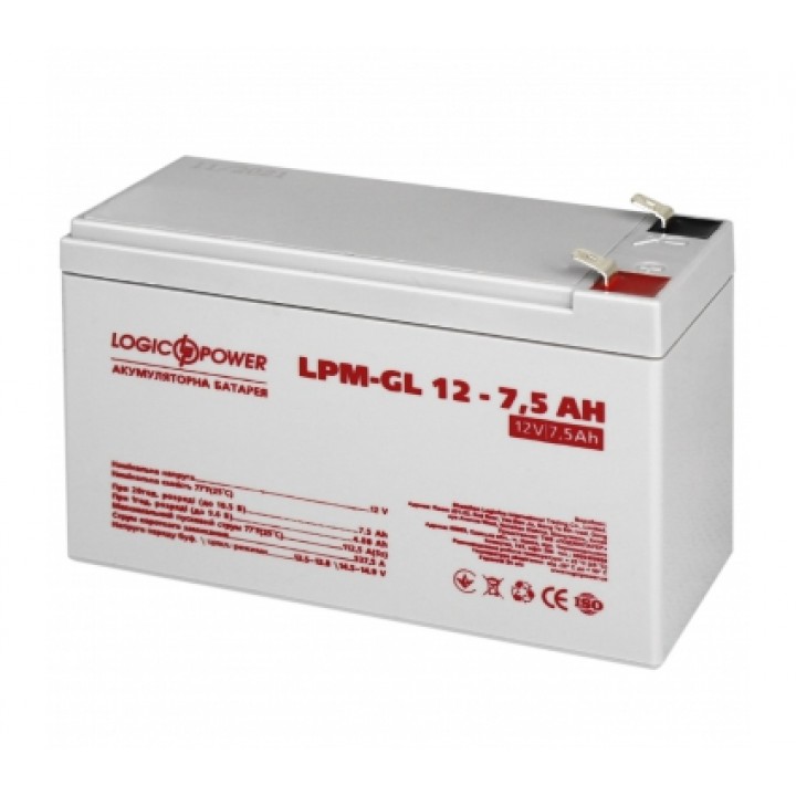 Акумулятор гелевий LogicPower LPM-GL 12V 7.5 Ah