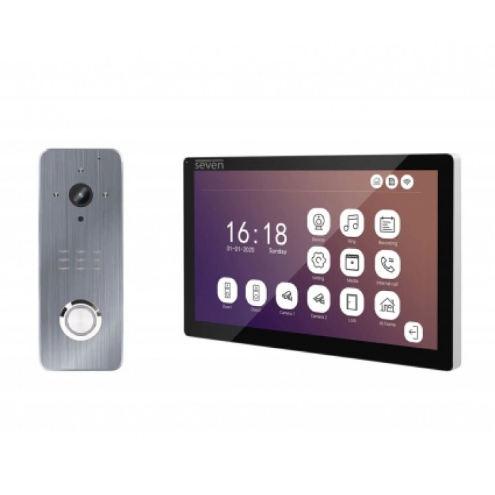Комплект дофон + панель Seven DP-7517FHDW black + CP-7507FHD grey