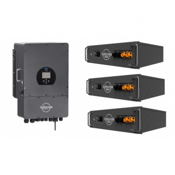 15кВт комплект енергонезалежності Deye Voltsmile 12KW hybrid EU-IP65 + 3шт х Voltsmile V10 Classic