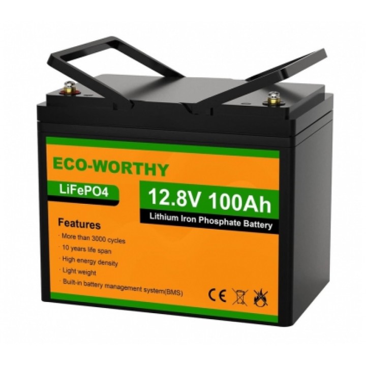 Літій-залізо-фосфатна акумуляторна батарея Eco-Worthy 12.8V 100Ah
