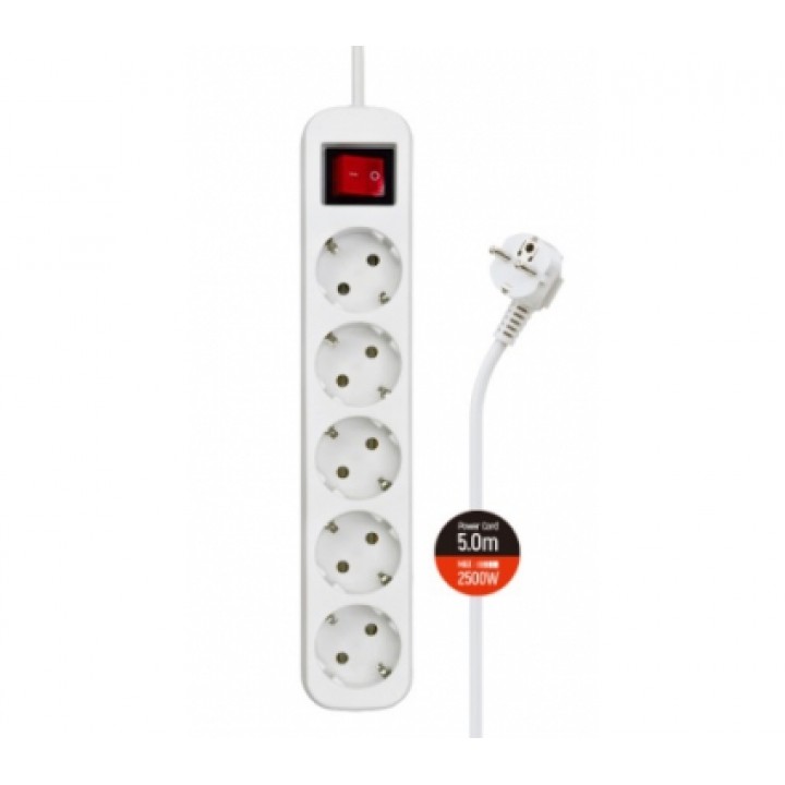 Мережевий фільтр COLORWAY CW-PSEA55W White, 5 розеток, 5м