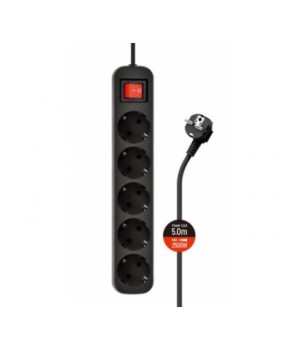 Мережевий фільтр COLORWAY CW-PSEA55W black, 5 розеток, 5м
