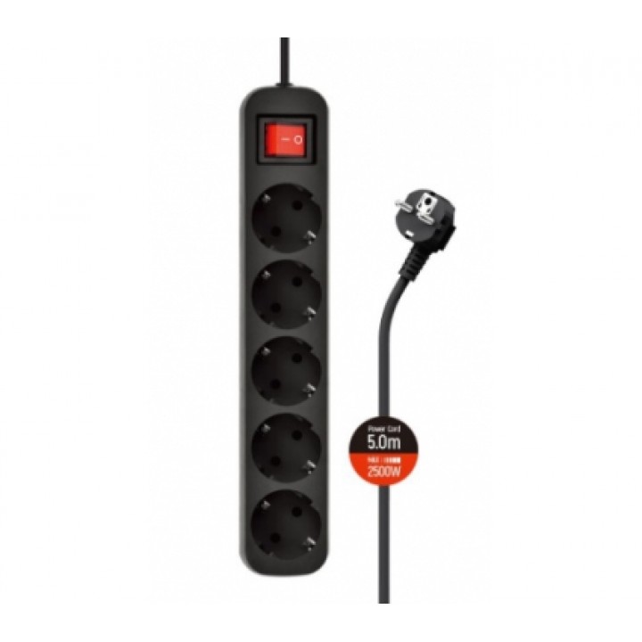 Мережевий фільтр COLORWAY CW-PSEA55W black, 5 розеток, 5м