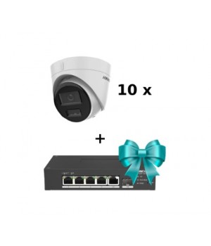 Комплект 10шт Hikvision DS-2CD1343G2-LIUF (2.8mm) + PoE Hikvision DS-3T1306P-SI/HS