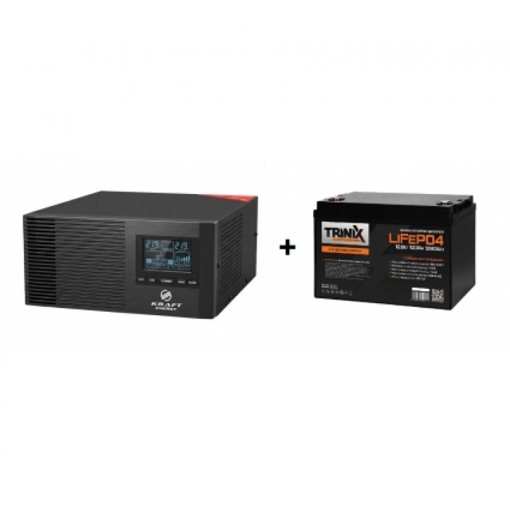 Комплект Kraft KRF-AVR1000VA/800W-12V + LiFePO4 акб Trinix 12.8V 100Аh (1.28kWh)